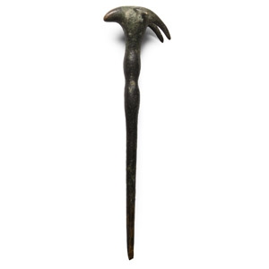 Hasanlu Bronze Pin with Rams Head Finial
