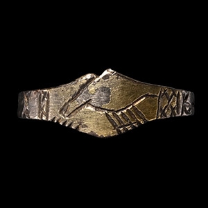 Large Medieval Silver Gilt Fede Ring with Magical Symbols