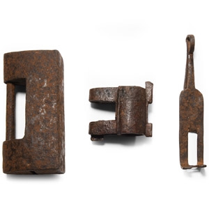 Medieval Published Iron Barrel Lock and Key Group