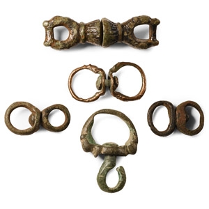 Norman Bronze Hunting Dog or Falcon Leash Swivel Group