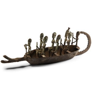 Central African Bronze Boat with Figures