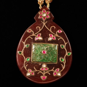 Jadeite Pendant Necklace with Rubies and Other Cabochons