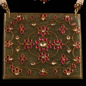 Jadeite Pendant Necklace with Rubies and Other Cabochons