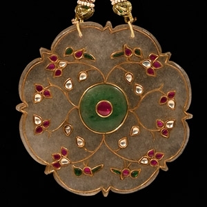 Jadeite Pendant Necklace with Rubies and Other Cabochons