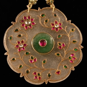 Jadeite Pendant Necklace with Rubies and Other Cabochons