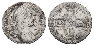 England. Stuart Restored, William III AR Sixpence.