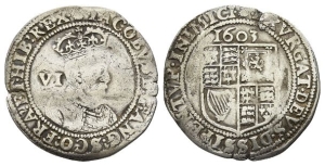England. Stuart, James I AR Sixpence.