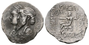 Kings of Elymais, Kamnaskires III, with Anzaze Fourree Tetradrachm.