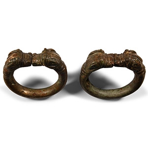 Large Luristan Bronze Armlet Pair with Animal Terminals