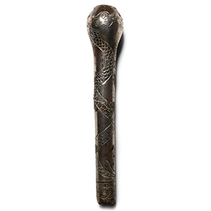 Western Asiatic Silver Staff Terminal with Interlaced Dragons