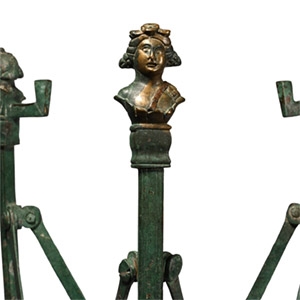 Roman Bronze Folding Tripod Table with Busts of Bacchus and Panther
