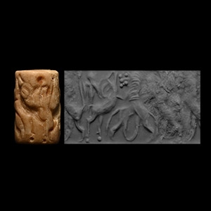 Akkadian Marble Cylinder Seal with Contest Scene