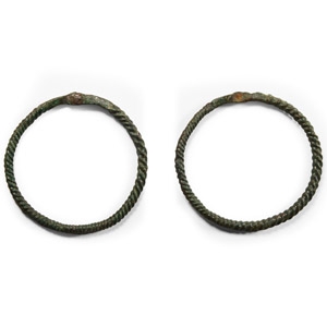 Western Asiatic Bronze Twisted and Rivetted Bracelet Pair