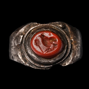 Roman Silver Ring with Cockerel Gemstone