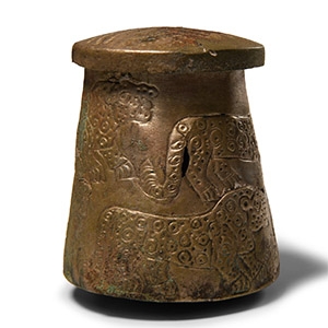 Bactrian Lidded Silver Vessel with Leopards