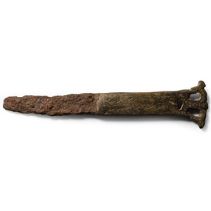 Roman Iron Knife with Bronze Decorated Handle