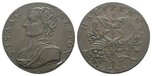 Great Britain. Sir Isaac Newton, Middlesex AE Halfpenny Token.