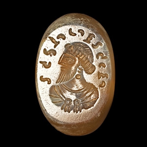 Sassanian Chalcedony Seal with Bust and Inscription