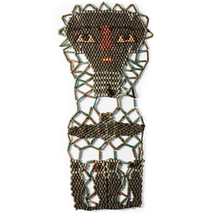 Egyptian Faience Mummy Bead Mask with Scarab and Four Sons of Horus