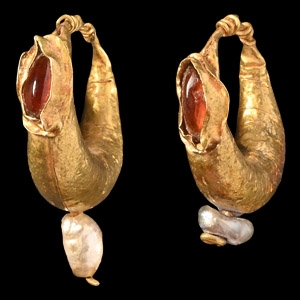 Greek Gold and Garnet Earrings