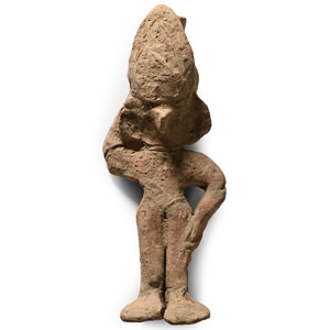 South American Chancay Terracotta Figure with Pitcher
