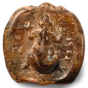 Late Roman Glass Pendant with Frog and Life Inscription