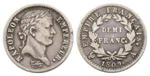 France. Napoleon AR Demi Franc.
