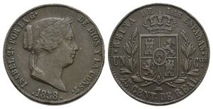 Spain. Isabel II AE 25 Cent de Real.