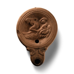 Roman Terracotta Oil Lamp with Erotic Scene