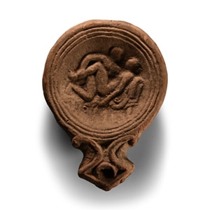 Roman Terracotta Oil Lamp with Erotic Scene
