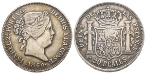 Contemporary Counterfeit Copy of Isabella II of Spain AR 20 Reales.