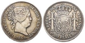 Contemporary Copy of Isabella II of Spain AR 20 Reales.