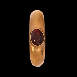 Hellenistic Osiris Canopus Gemstone in Gold Ring