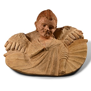 Post Medieval Painted Terracotta Cherub Applique