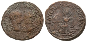 Gordian III and Tranquillina AE 31mm of Singara, Mesopotamia.