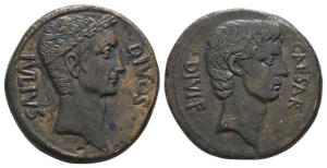 The Triumvirs, Octavian and Divus Julius Caesar AE Sestertius (or Dupondius?).