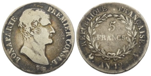 France. Napoleon Bonaparte AR 5 Francs.