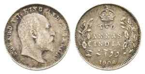 British India. Edward VII AR Two Annas.