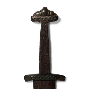 Viking Age Iron Pattern-Welded Sword with Bronze Jellinge Hilt