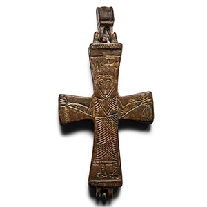 Byzantine Bronze Reliquary Cross Pendant