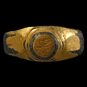 Medieval Gilt Bronze Ring with Monogram
