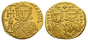 Constantine V Copronymus, with Leo IV and Leo III, AV Solidus.