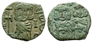 Constantine V Copronymus, with Leo IV and Leo III AE Follis.