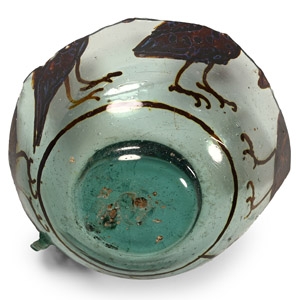 Western Asiatic Fatimid Painted Glass Bowl Fragment with Birds