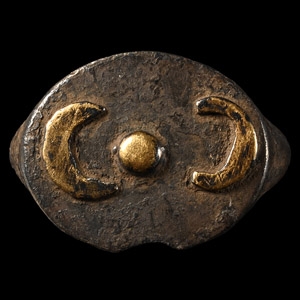 Greek Silver Ring with Gold Inlays