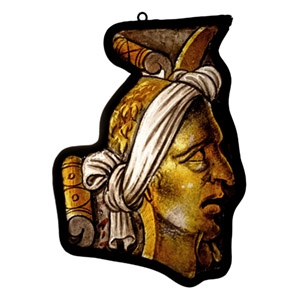 Renaissance Stained Glass Panel of a Grotesque Head in Profile