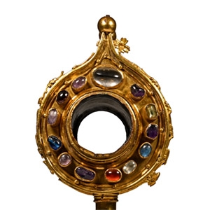 Medieval Gilt Bronze Ostensorium with Semi-Precious Gemstones