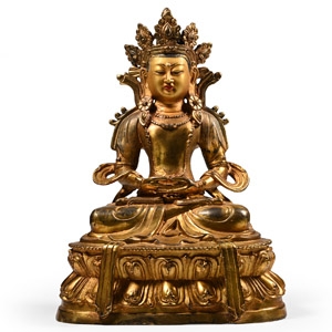 Sino-Tibetan Gilt Bronze Bodhisattva Statue