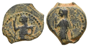 Nabataea, Aretas IV, with Shaqilat, AE 17mm.