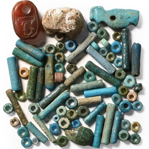 Egyptian Faience Bead and Scarab Group